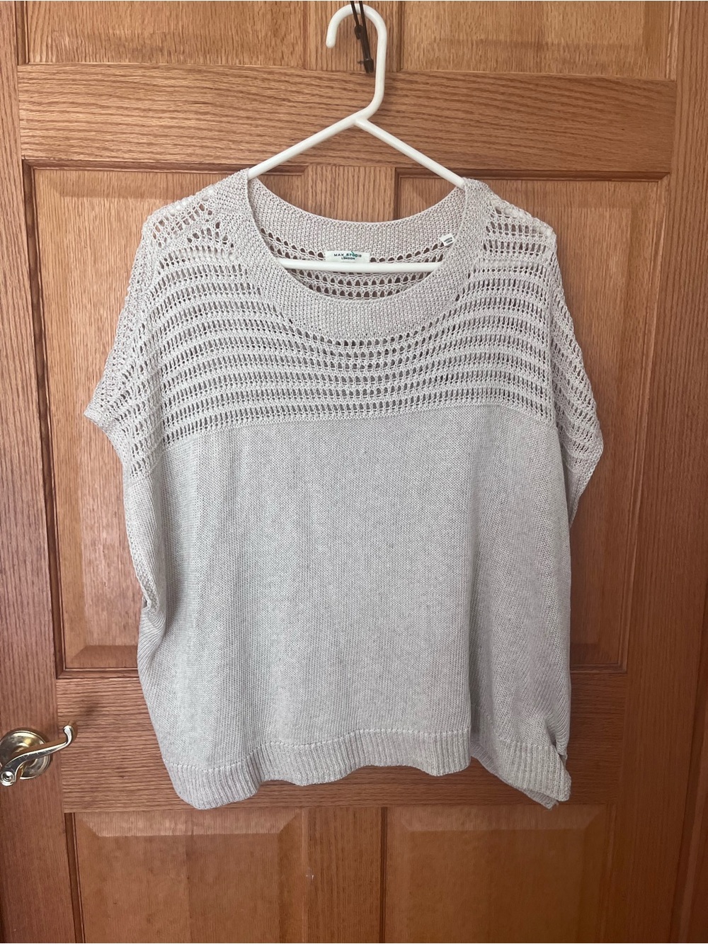 Max Studio linen blend Women's Cream Open-Knit Short Sleeve Sweater